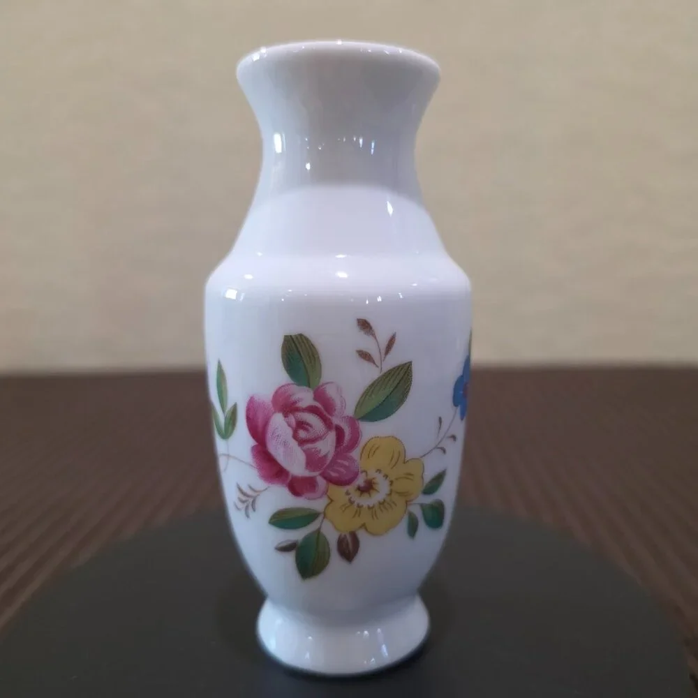 Vintage Made in China Miniature Flower Transfer Design White Vase